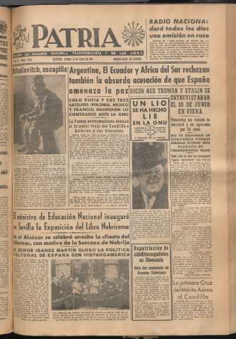 'Patria : diario de Falange Española Tradicionalista y de las J.O.N.S.' - Año XI Número 2956 - 1946 mayo 24