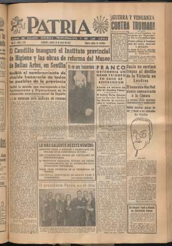 'Patria : diario de Falange Española Tradicionalista y de las J.O.N.S.' - Año XI Número 2959 - 1946 mayo 28