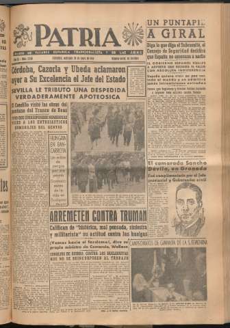'Patria : diario de Falange Española Tradicionalista y de las J.O.N.S.' - Año XI Número 2960 - 1946 mayo 29