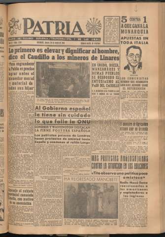 'Patria : diario de Falange Española Tradicionalista y de las J.O.N.S.' - Año XI Número 2961 - 1946 mayo 30