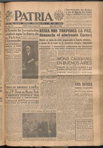 'Patria : diario de Falange Española Tradicionalista y de las J.O.N.S.' - Año XI Número 2962 - 1946 mayo 31