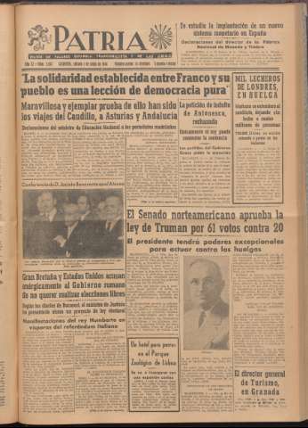 'Patria : diario de Falange Española Tradicionalista y de las J.O.N.S.' - Año XI Número 2ed_2963 - 1946 junio 1