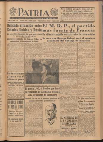'Patria : diario de Falange Española Tradicionalista y de las J.O.N.S.' - Año XI Número 2ed_2964 - 1946 junio 3