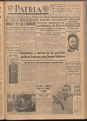 'Patria : diario de Falange Española Tradicionalista y de las J.O.N.S.' - Año XI Número 2ed_2965 - 1946 junio 4