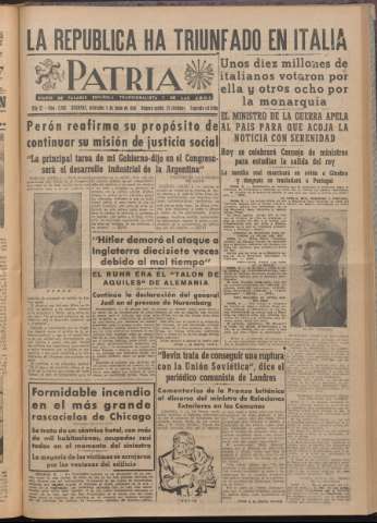 'Patria : diario de Falange Española Tradicionalista y de las J.O.N.S.' - Año XI Número 2ed_2966 - 1946 junio 5