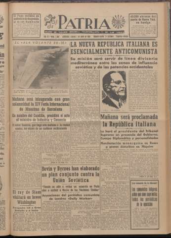 'Patria : diario de Falange Española Tradicionalista y de las J.O.N.S.' - Año XI Número 2ed_2968 - 1946 junio 7