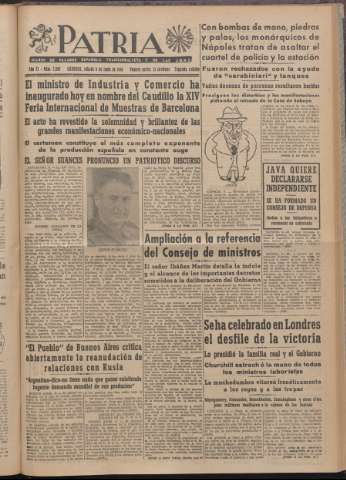 'Patria : diario de Falange Española Tradicionalista y de las J.O.N.S.' - Año XI Número 2ed_2969 - 1946 junio 8