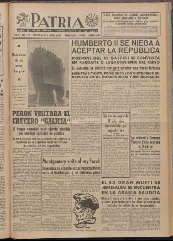 'Patria : diario de Falange Española Tradicionalista y de las J.O.N.S.' - Año XI Número 2ed_2972 - 1946 junio 11