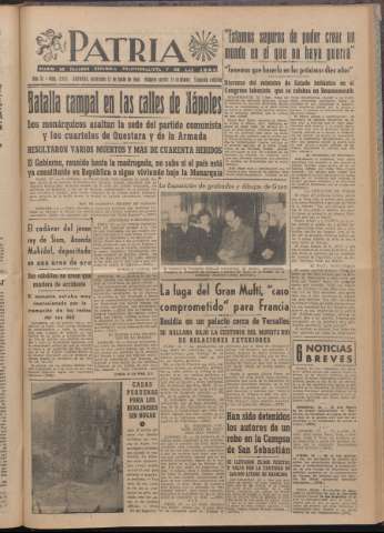 'Patria : diario de Falange Española Tradicionalista y de las J.O.N.S.' - Año XI Número 2ed_2973 - 1946 junio 12