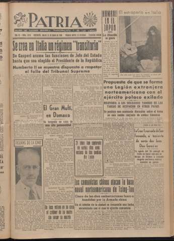'Patria : diario de Falange Española Tradicionalista y de las J.O.N.S.' - Año XI Número 2ed_2974 - 1946 junio 13