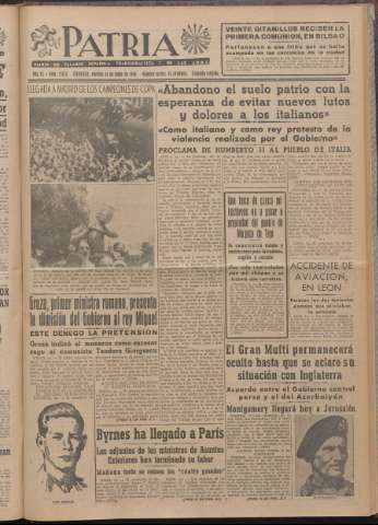 'Patria : diario de Falange Española Tradicionalista y de las J.O.N.S.' - Año XI Número 2ed_2975 - 1946 junio 14