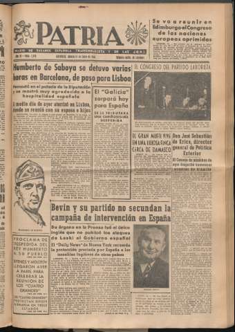 'Patria : diario de Falange Española Tradicionalista y de las J.O.N.S.' - Año XI Número 2976 - 1946 junio 15