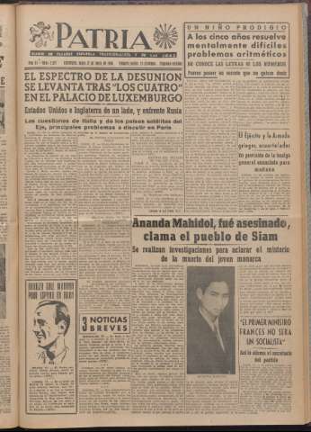 'Patria : diario de Falange Española Tradicionalista y de las J.O.N.S.' - Año XI Número 2ed_2977 - 1946 junio 17