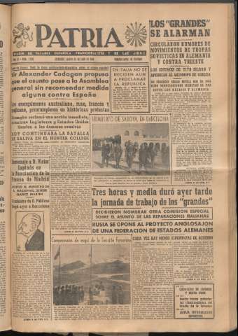 'Patria : diario de Falange Española Tradicionalista y de las J.O.N.S.' - Año XI Número 2978 - 1946 junio 18