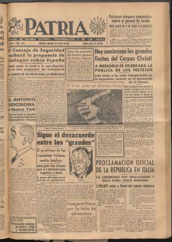 'Patria : diario de Falange Española Tradicionalista y de las J.O.N.S.' - Año XI Número 2979 - 1946 junio 19