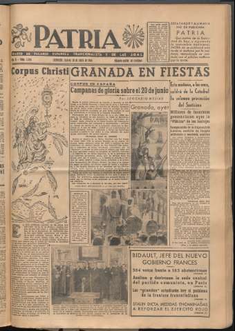 'Patria : diario de Falange Española Tradicionalista y de las J.O.N.S.' - Año XI Número 2980 - 1946 junio 20