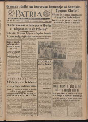 'Patria : diario de Falange Española Tradicionalista y de las J.O.N.S.' - Año XI Número 2ed_2980 - 1946 junio 21