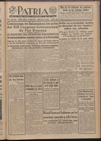 'Patria : diario de Falange Española Tradicionalista y de las J.O.N.S.' - Año XI Número 2ed_2981 - 1946 junio 22