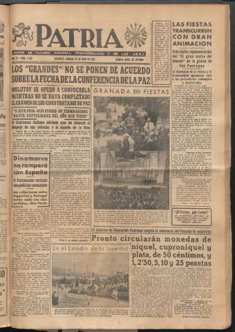 'Patria : diario de Falange Española Tradicionalista y de las J.O.N.S.' - Año XI Número 2982 - 1946 junio 23