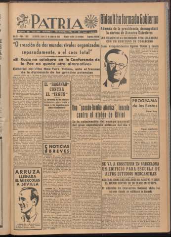 'Patria : diario de Falange Española Tradicionalista y de las J.O.N.S.' - Año XI Número 2ed_2982 - 1946 junio 24