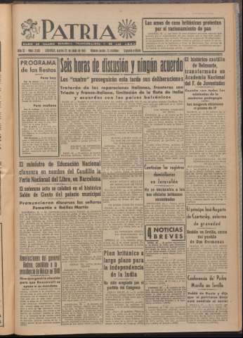 'Patria : diario de Falange Española Tradicionalista y de las J.O.N.S.' - Año XI Número 2ed_2983 - 1946 junio 25