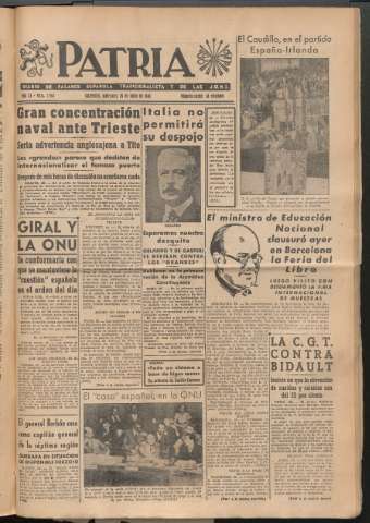 'Patria : diario de Falange Española Tradicionalista y de las J.O.N.S.' - Año XI Número 2984 - 1946 junio 26