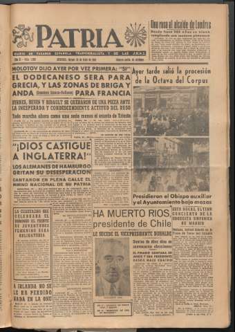 'Patria : diario de Falange Española Tradicionalista y de las J.O.N.S.' - Año XI Número 2986 - 1946 junio 28