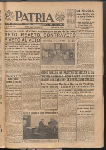 'Patria : diario de Falange Española Tradicionalista y de las J.O.N.S.' - Año XI Número 2987 - 1946 junio 29
