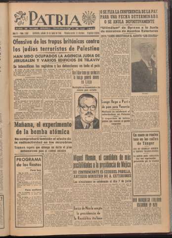 'Patria : diario de Falange Española Tradicionalista y de las J.O.N.S.' - Año XI Número 2ed_2987 - 1946 junio 29
