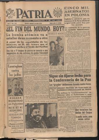 'Patria : diario de Falange Española Tradicionalista y de las J.O.N.S.' - Año XI Número 2988 - 1946 junio 30