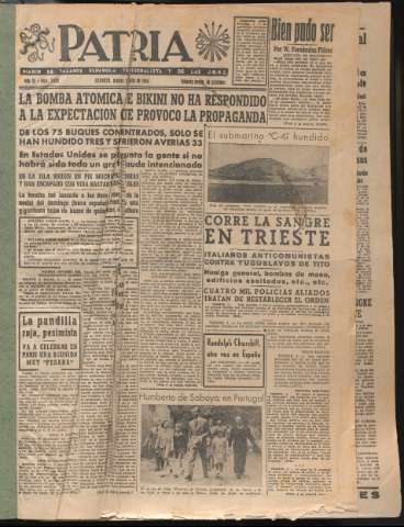 'Patria : diario de Falange Española Tradicionalista y de las J.O.N.S.' - Año XI Número 2989 - 1946 julio 2