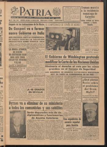 'Patria : diario de Falange Española Tradicionalista y de las J.O.N.S.' - Año XI Número 2ed_2990 - 1946 julio 3