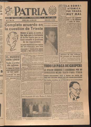 'Patria : diario de Falange Española Tradicionalista y de las J.O.N.S.' - Año XI Número 2991 - 1946 julio 4