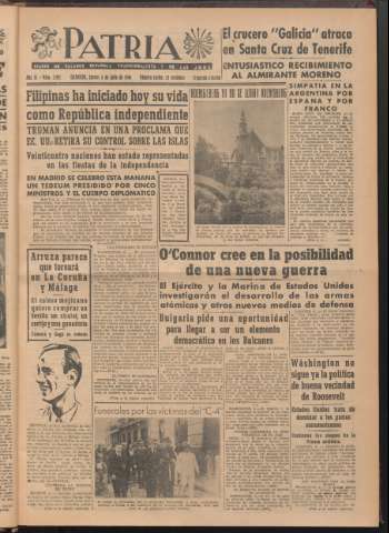 'Patria : diario de Falange Española Tradicionalista y de las J.O.N.S.' - Año XI Número 2ed_2991 - 1946 julio 4