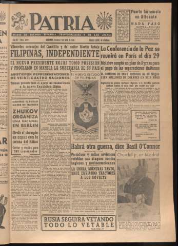 'Patria : diario de Falange Española Tradicionalista y de las J.O.N.S.' - Año XI Número 2992 - 1946 julio 5
