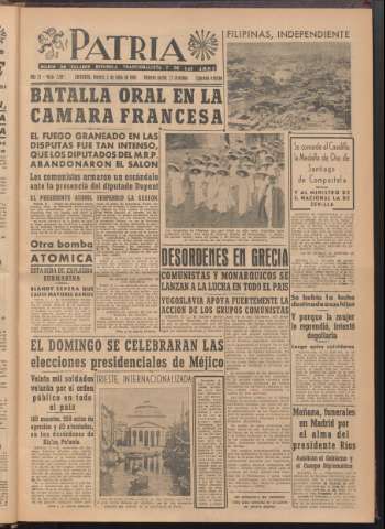 'Patria : diario de Falange Española Tradicionalista y de las J.O.N.S.' - Año XI Número 2ed_2992 - 1946 julio 5