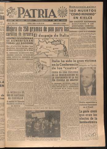 'Patria : diario de Falange Española Tradicionalista y de las J.O.N.S.' - Año XI Número 2993 - 1946 julio 6