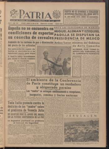 'Patria : diario de Falange Española Tradicionalista y de las J.O.N.S.' - Año XI Número 2ed_2993 - 1946 julio 6