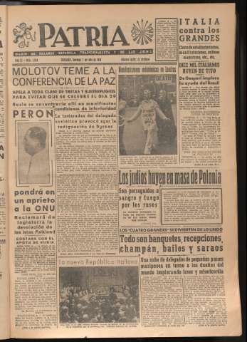 'Patria : diario de Falange Española Tradicionalista y de las J.O.N.S.' - Año XI Número 2994 - 1946 julio 7
