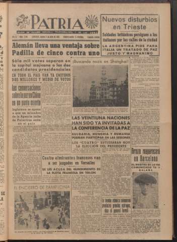 'Patria : diario de Falange Española Tradicionalista y de las J.O.N.S.' - Año XI Número 2ed_2995 - 1946 julio 9