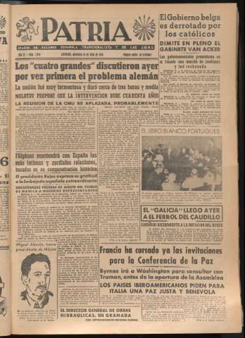 'Patria : diario de Falange Española Tradicionalista y de las J.O.N.S.' - Año XI Número 2996 - 1946 julio 10