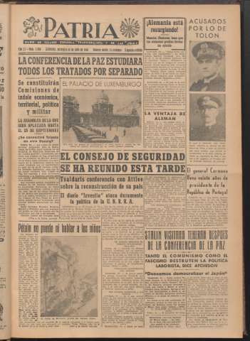 'Patria : diario de Falange Española Tradicionalista y de las J.O.N.S.' - Año XI Número 2ed_2996 - 1946 julio 10