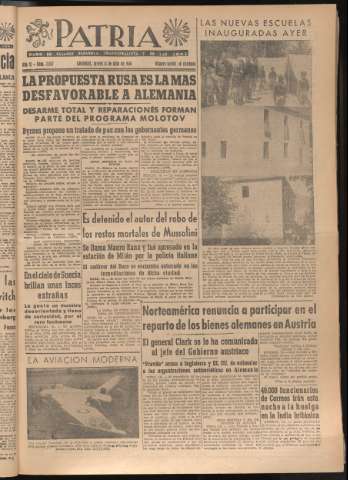 'Patria : diario de Falange Española Tradicionalista y de las J.O.N.S.' - Año XI Número 2997 - 1946 julio 11