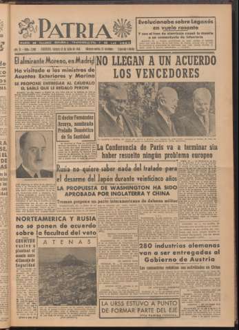 'Patria : diario de Falange Española Tradicionalista y de las J.O.N.S.' - Año XI Número 2ed_2998 - 1946 julio 12
