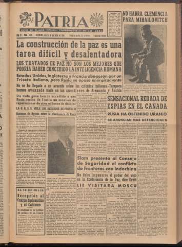 'Patria : diario de Falange Española Tradicionalista y de las J.O.N.S.' - Año XI Número 2ed_3001 - 1946 julio 16