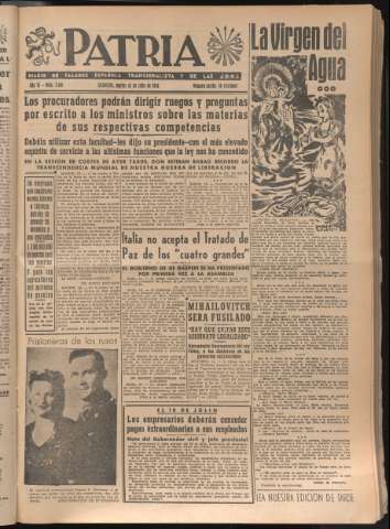 'Patria : diario de Falange Española Tradicionalista y de las J.O.N.S.' - Año XI Número 3001 - 1946 julio 16