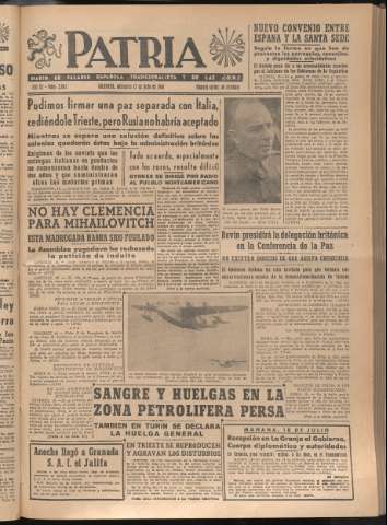 'Patria : diario de Falange Española Tradicionalista y de las J.O.N.S.' - Año XI Número 3002 - 1946 julio 17