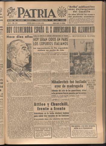 'Patria : diario de Falange Española Tradicionalista y de las J.O.N.S.' - Año XI Número 3003 - 1946 julio 18