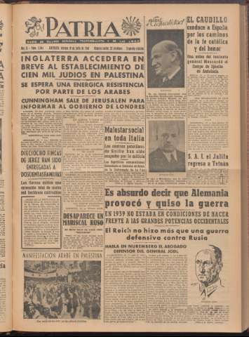 'Patria : diario de Falange Española Tradicionalista y de las J.O.N.S.' - Año XI Número 2ed_3004 - 1946 julio 19