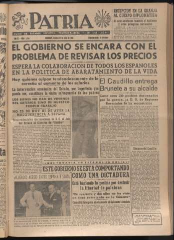 'Patria : diario de Falange Española Tradicionalista y de las J.O.N.S.' - Año XI Número 3004 - 1946 julio 19
